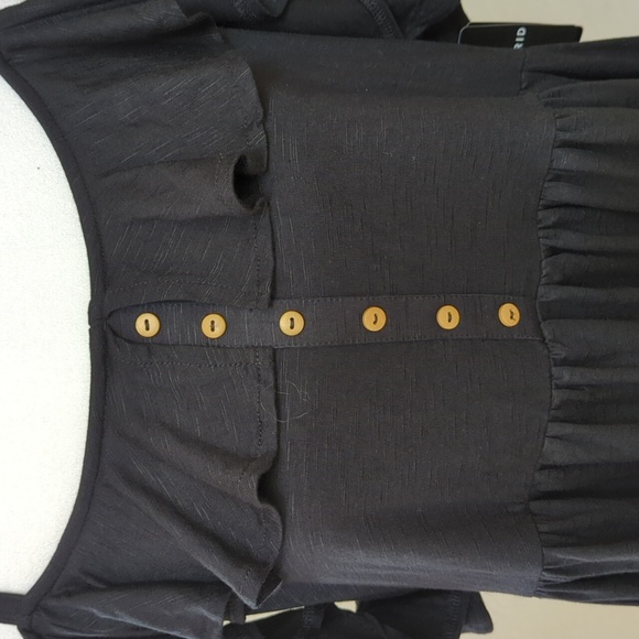 Elegant Black Ruffle Off-Shoulder Front Button Babydoll Top Size 1X - Picture 7 of 16